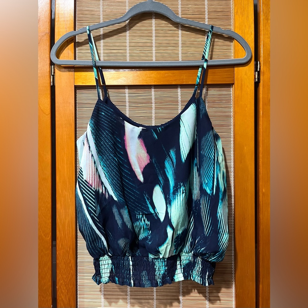 love Fire blue and green print tank top NWT, size M